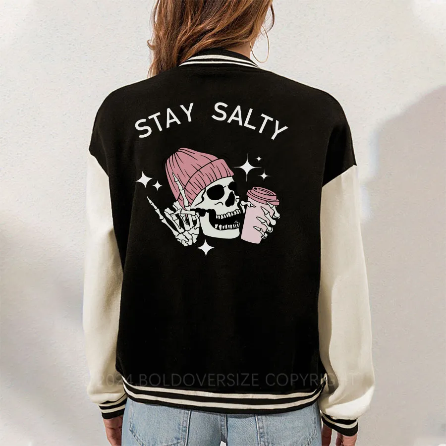 Vintage Skeleton Stay Salty Unisex Baseball Jacket