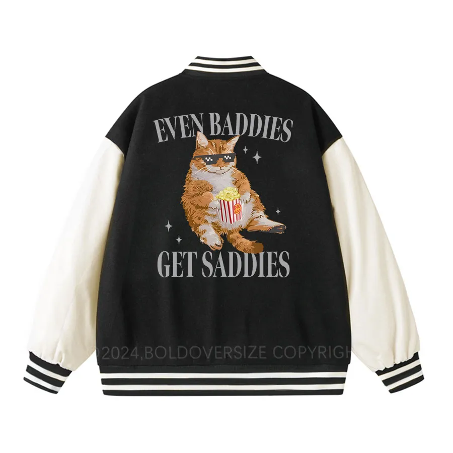 Vintage Cat Even Baddies Get Saddies Unisex Baseball Jacket