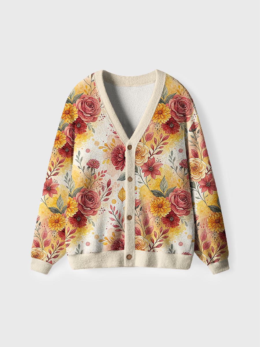 Vintage Rose Floral Pop Cute Cardigan Sweaters