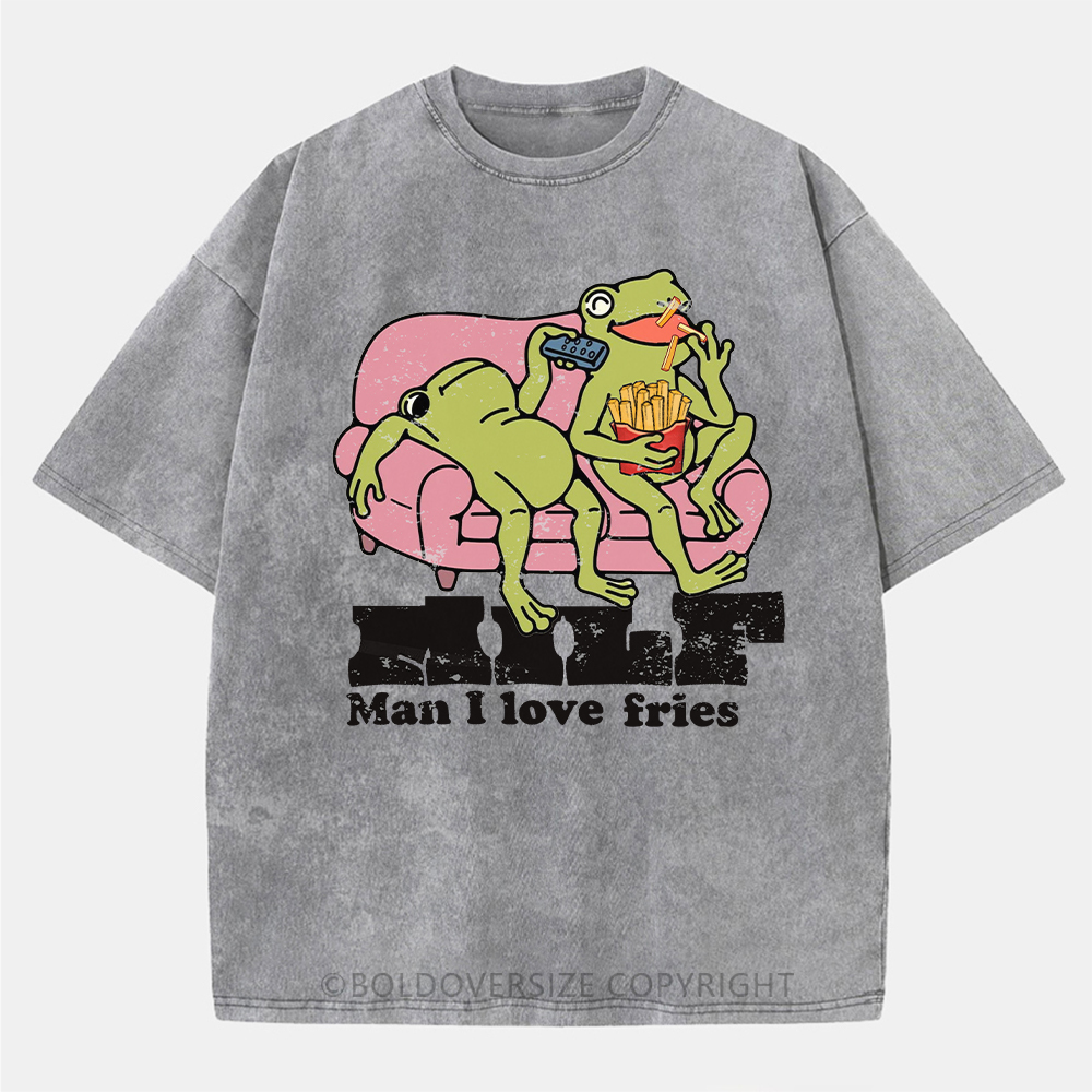 Vintage Man I Love Fries Washed T-Shirt