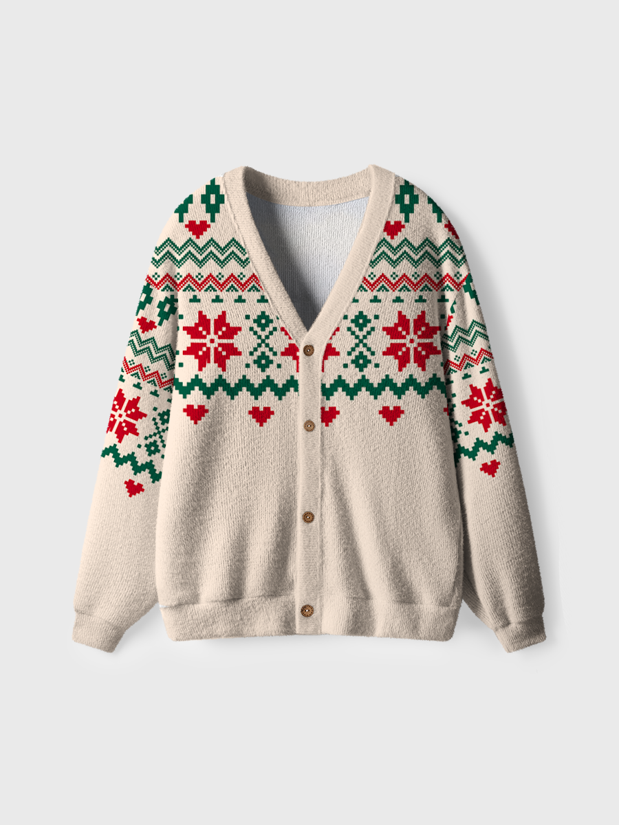 Vintage Beige Snowflake Fair Isle Ugly Cardigan Sweaters