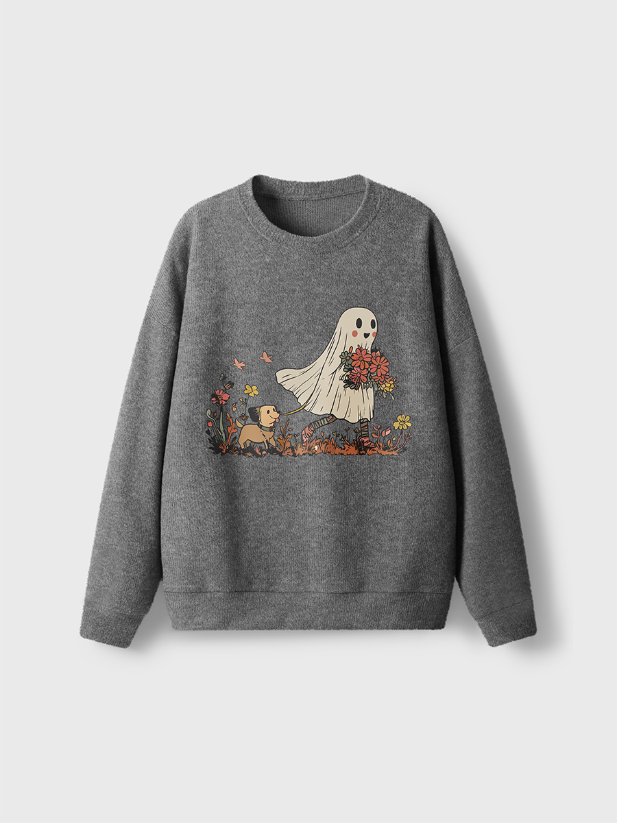 Vintage Ghostie And Dog Fuzzy Sweater