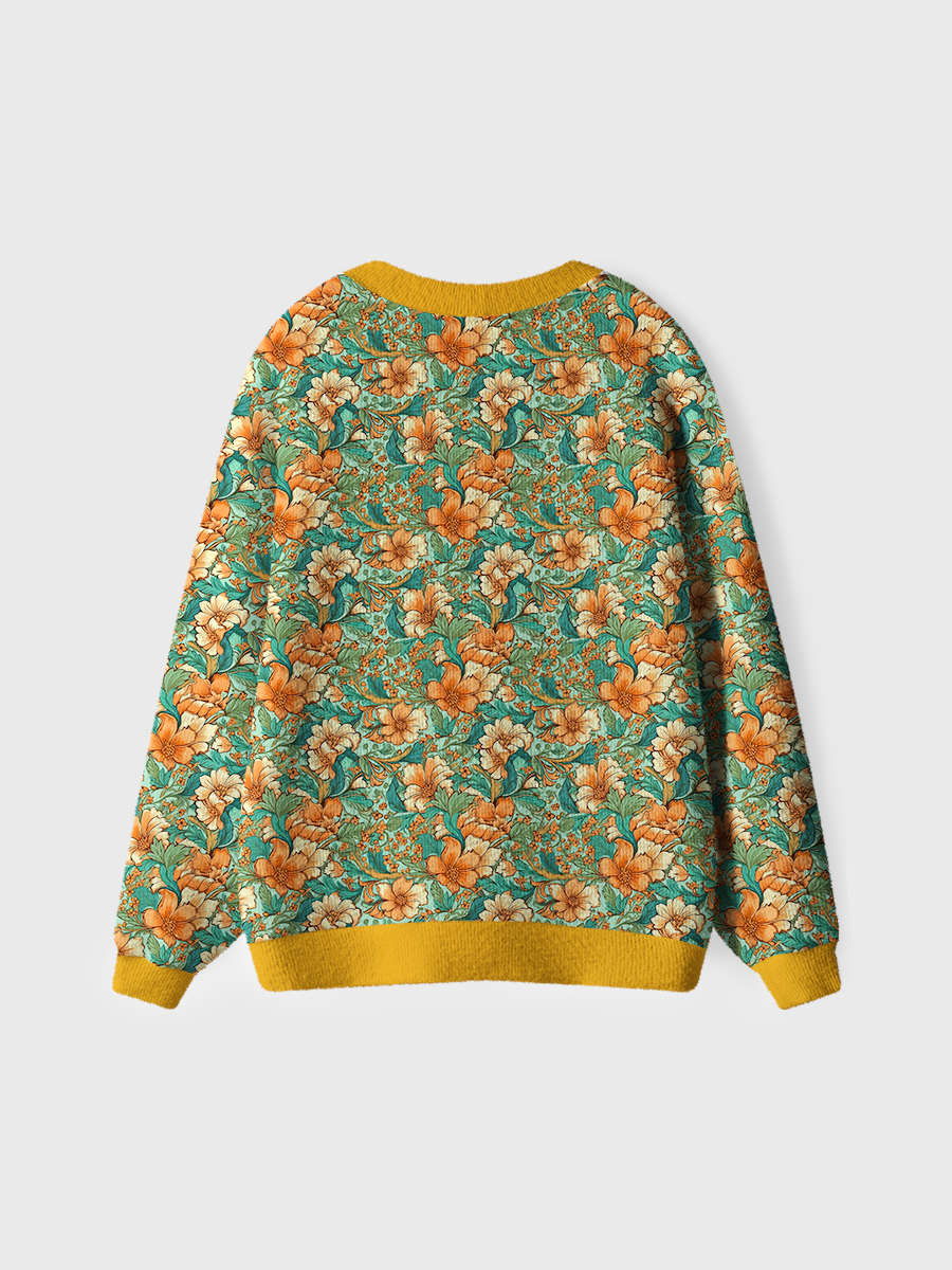 Vintage Orange and Teal Flowers Sweaters