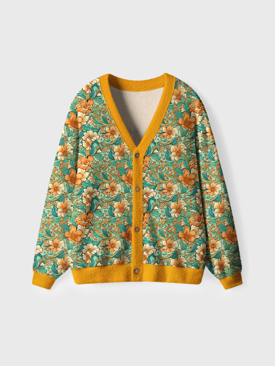 Vintage Orange and Teal Flowers Sweaters