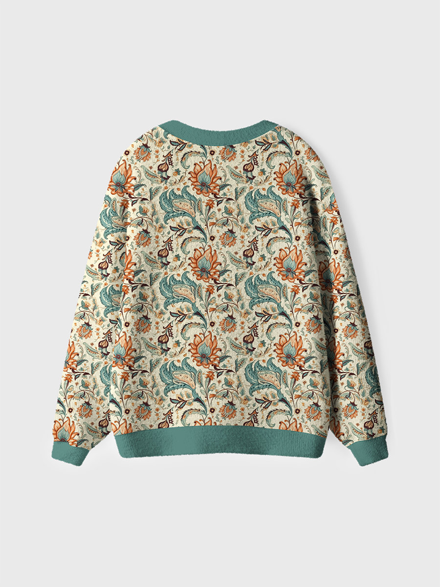Vintage Teal and Rust Flowers Sweaters