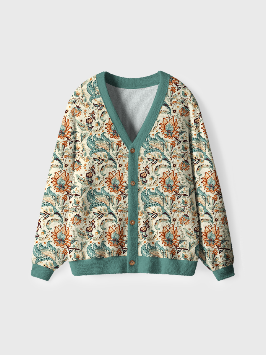 Vintage Teal and Rust Flowers Sweaters