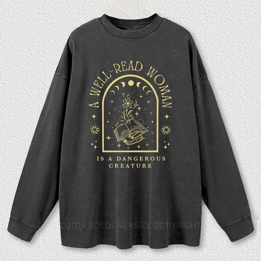 Vintage A Well Read Woman Bookish Washed Long Sleeve Shirt