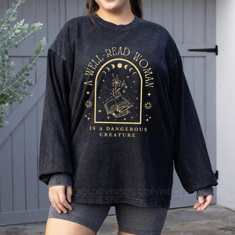 Vintage A Well Read Woman Bookish Washed Long Sleeve Shirt