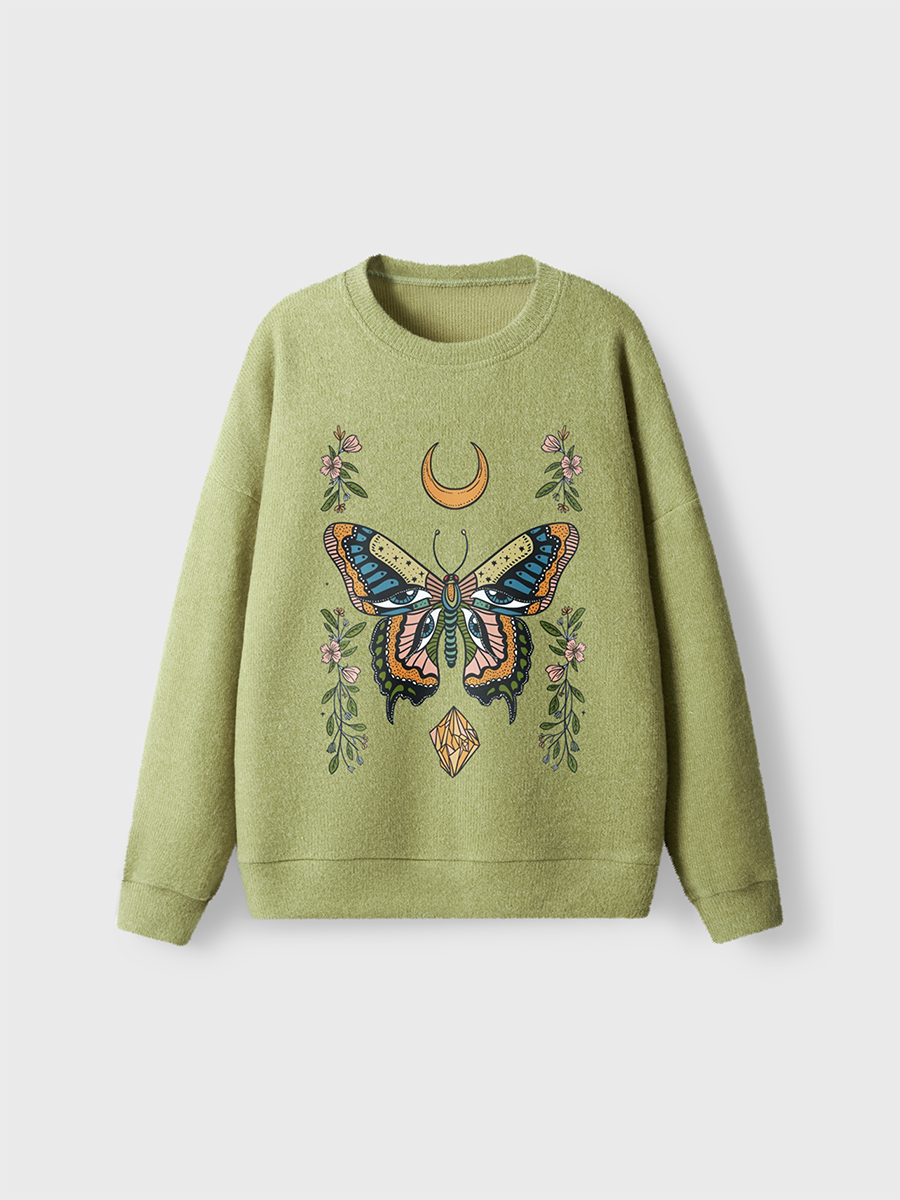Vintage Butterfly Eyes Tee Fuzzy Sweater