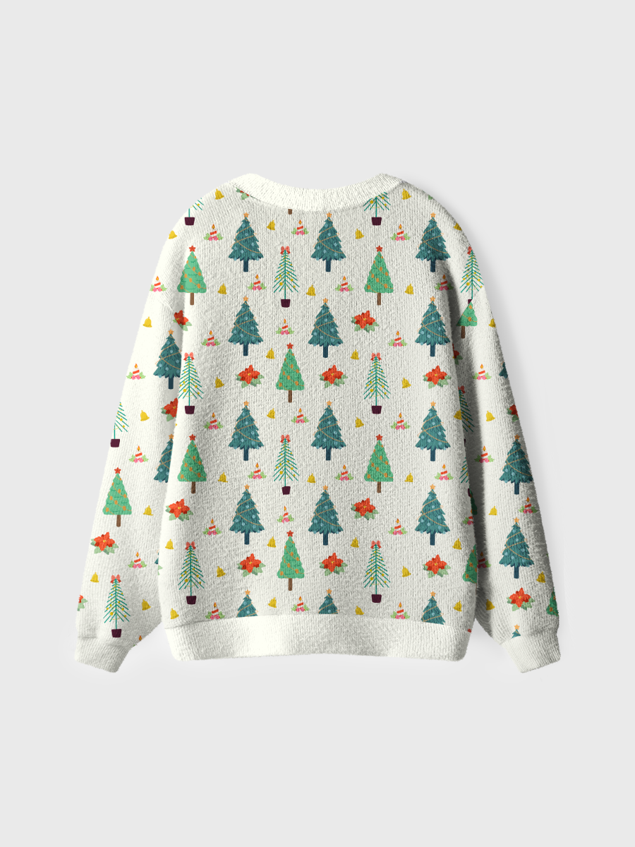 Vintage Cream Christmas Tree Bell Candle Ugly Cardigan Sweaters