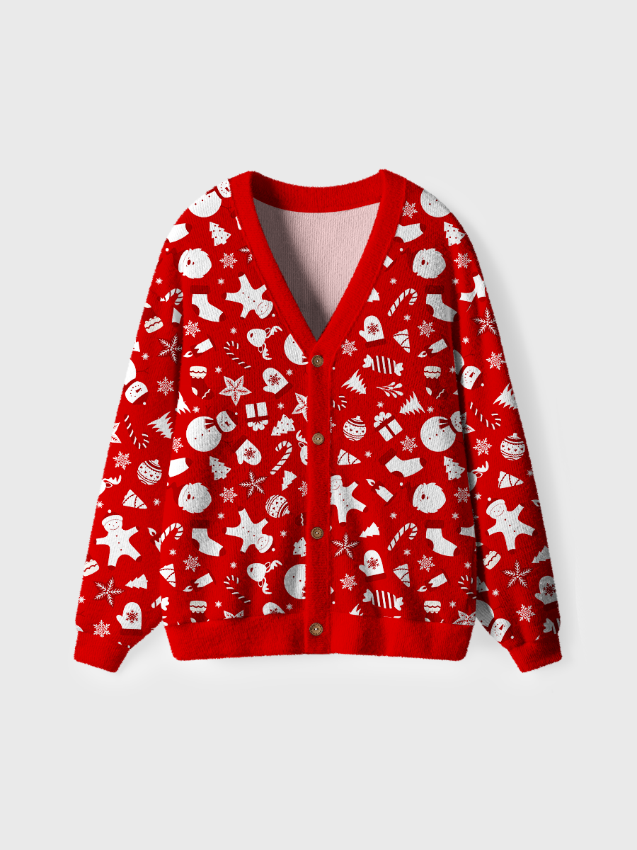 Vintage Red Snowman Candy Cane Christmas Ugly Cardigan Sweaters