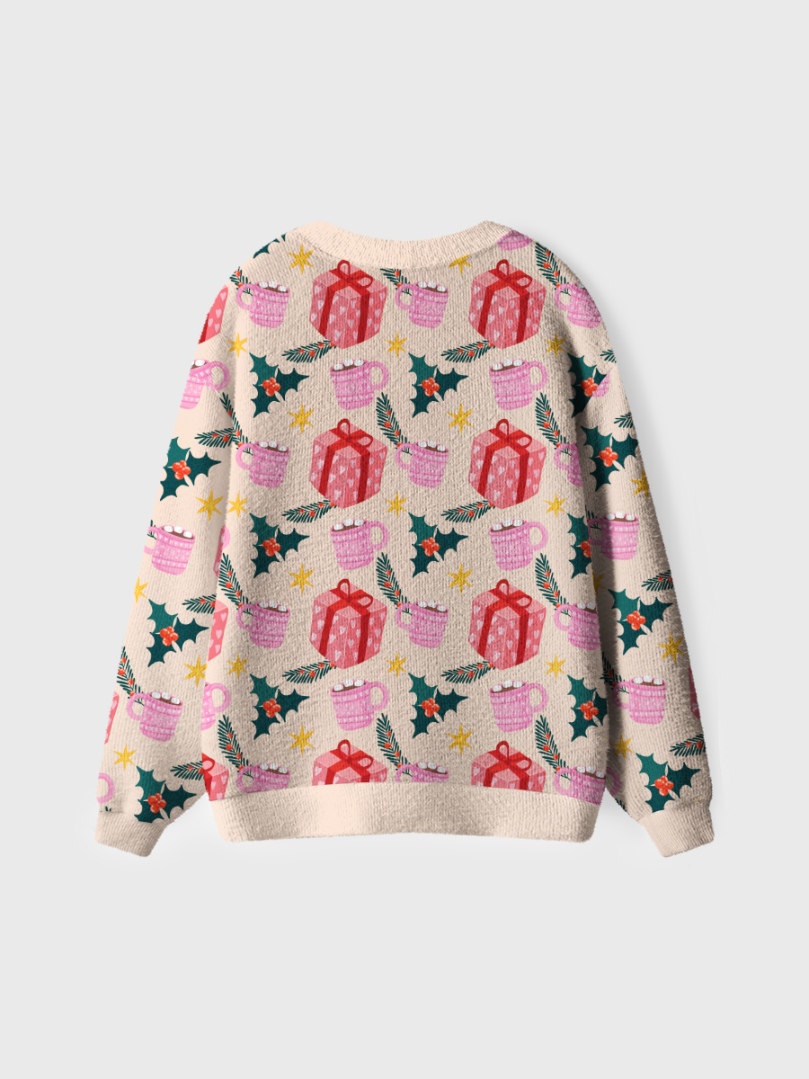 Vintage Beige Gift Mug Holly Christmas Ugly Cardigan Sweaters