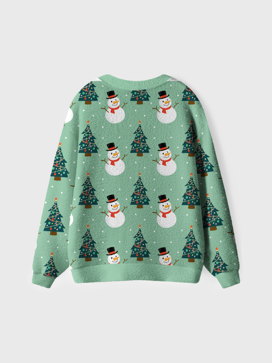 Vintage Green Snowman Tree Christmas Ugly Cardigan Sweaters