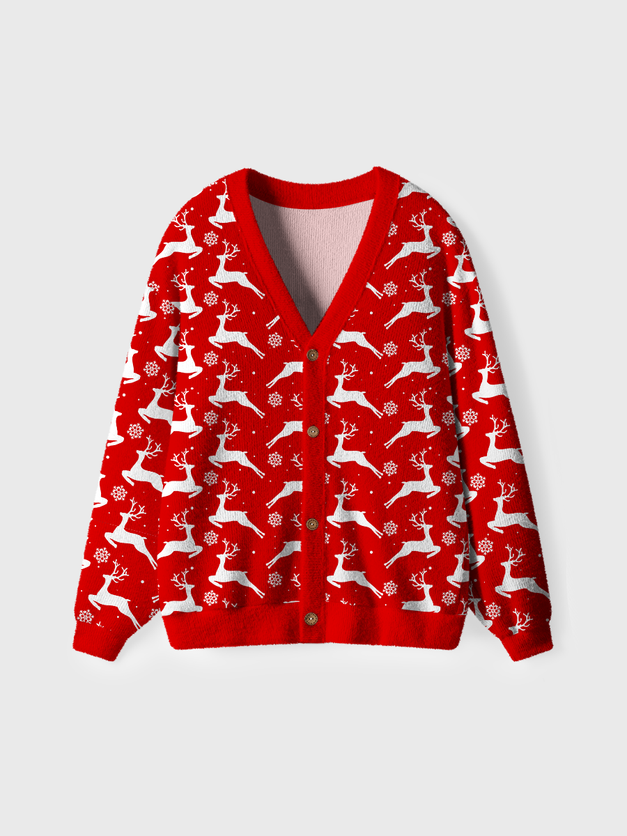Vintage Red Reindeer Snowflake Christmas  Ugly Cardigan Sweaters