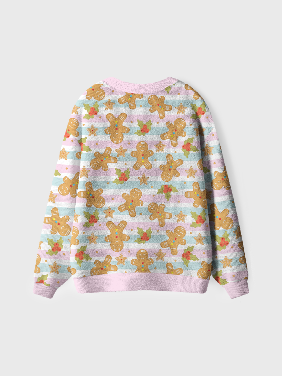 Vintage Pink Gingerbread Holly Christmas Ugly Cardigan Sweaters