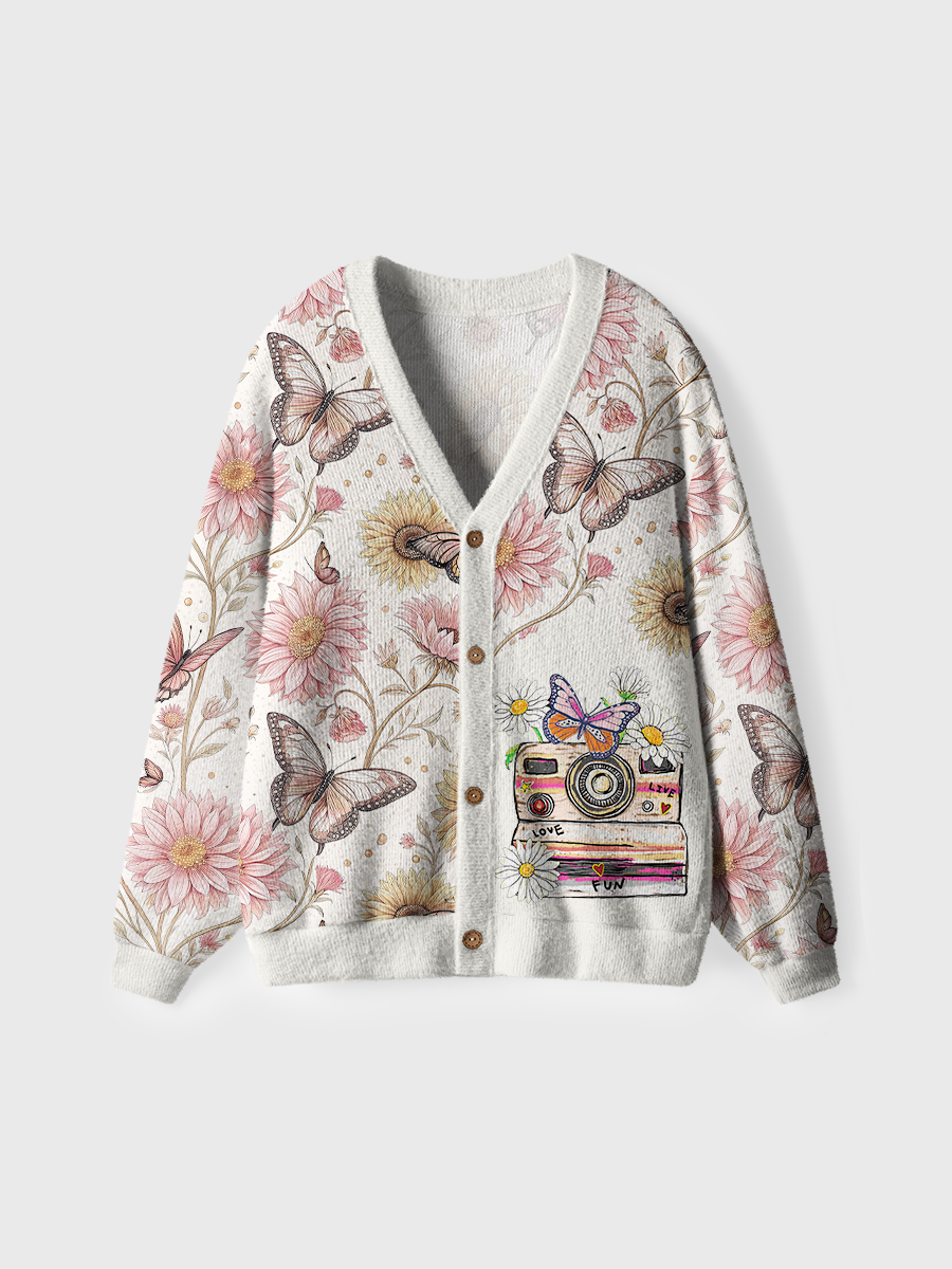 Vintage Flower Camera Cardigan Sweaters