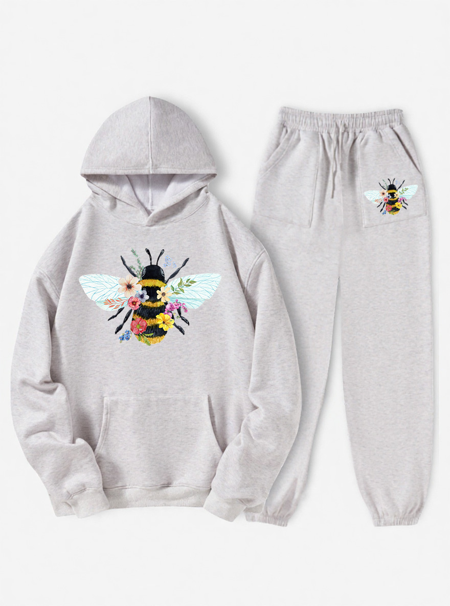 Vintage Bee Wildflower Fleece Hoodie Suit