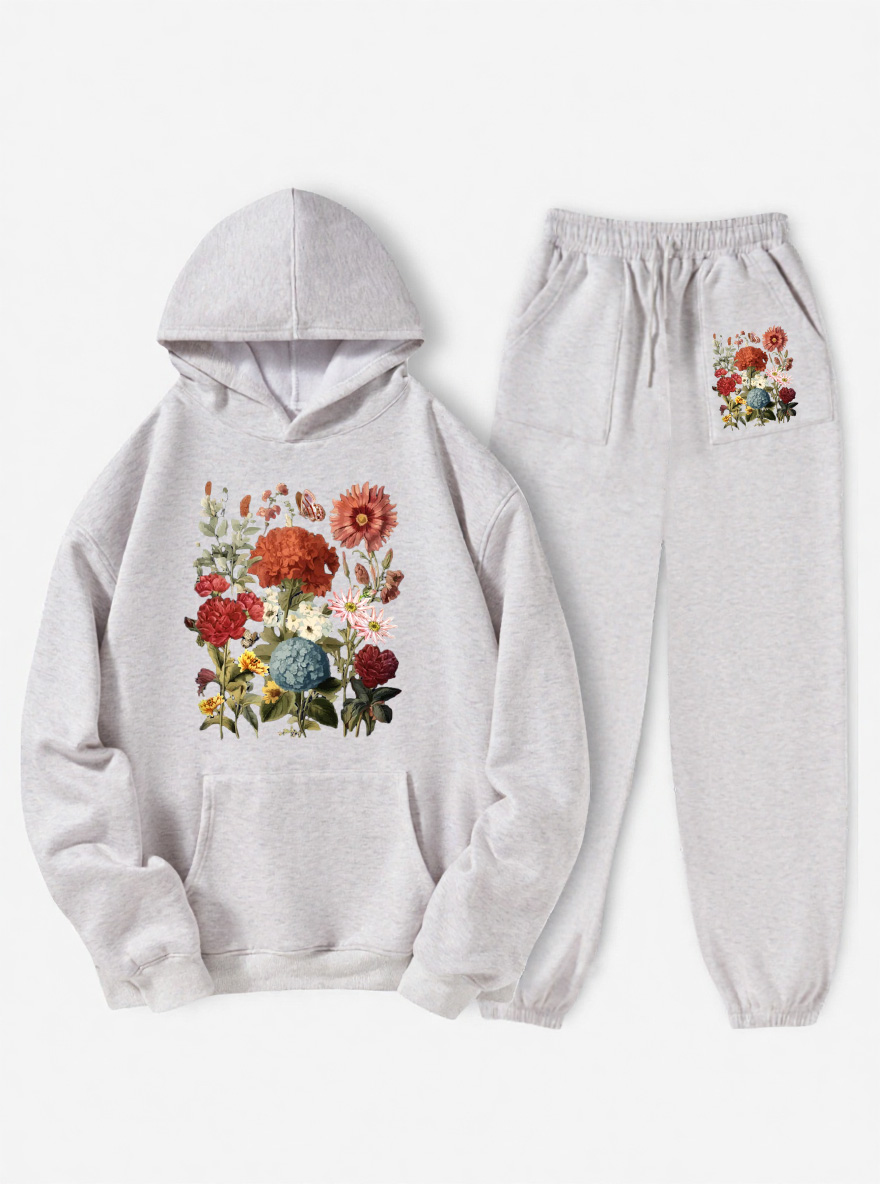 Vintage Vintage Pressed Flowers Fleece Hoodie Suit