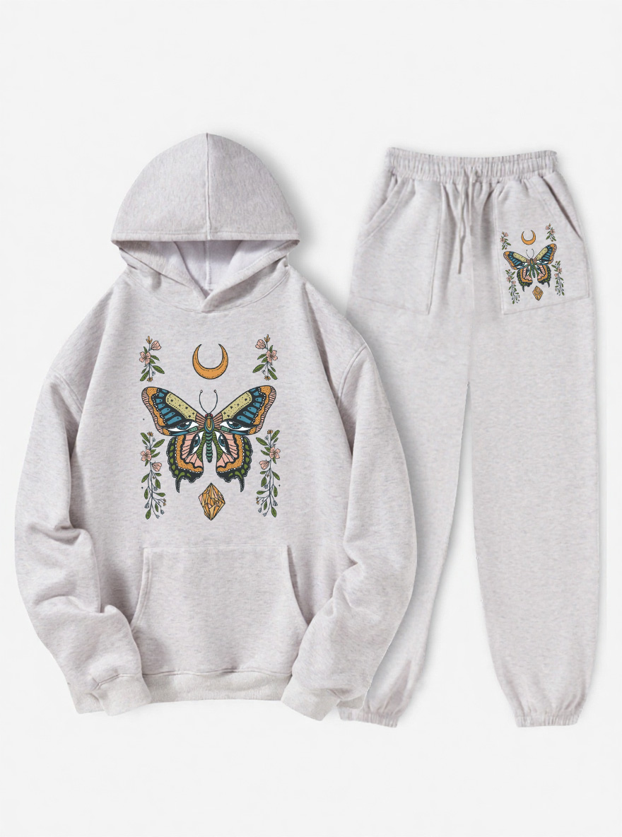 Vintage Butterfly Eyes Fleece Hoodie Suit