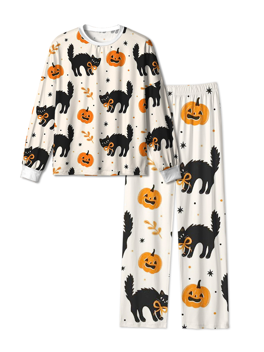 Vintage Black Cats Halloween Pumpkin Pajamas