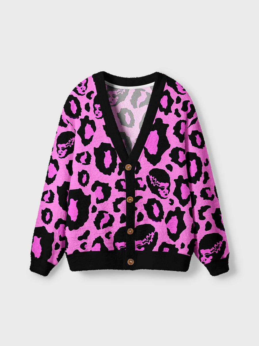 Vintage Pink leopard Cardigan Sweaters