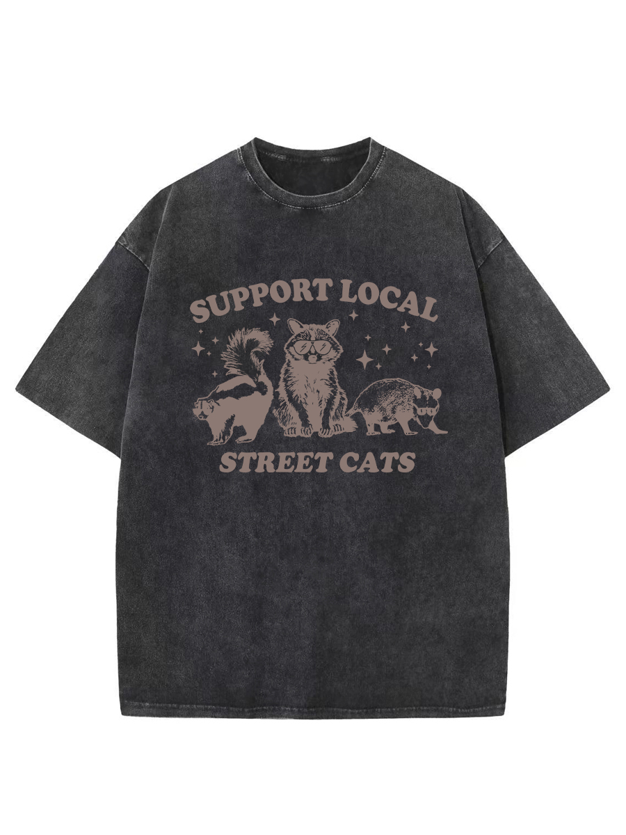 Vintage Support Local Street Cats Raccoon Washed T-Shirt