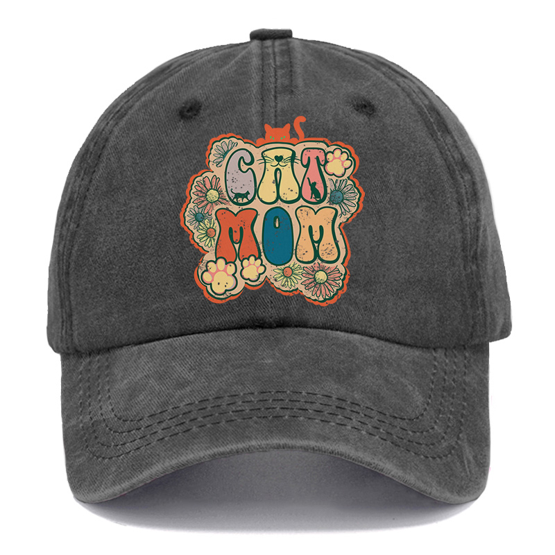Vintage Cat Mom Washed Cap