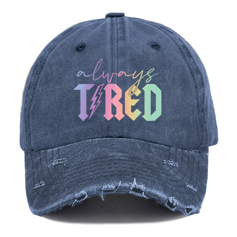 Vintage Plus Size Always Tired Glitter Ripped Washed Cap