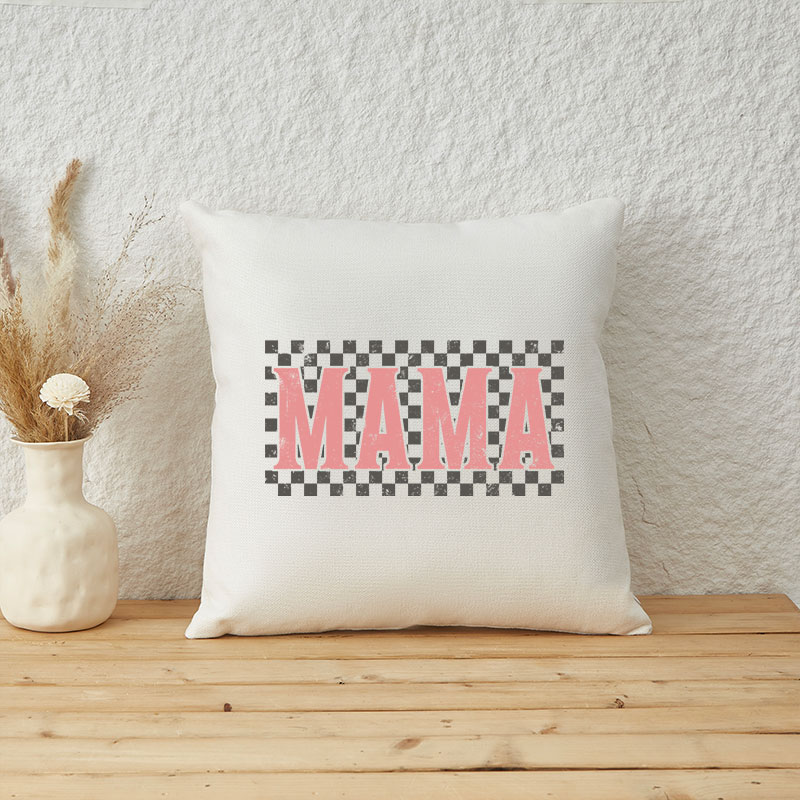Vintage Boho Mama Checkerboard Cushion Pillow