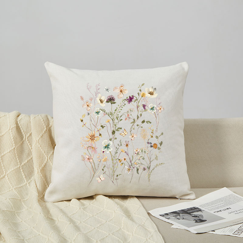 Vintage Boho Wildflowers Cottagecore Cushion Pillow