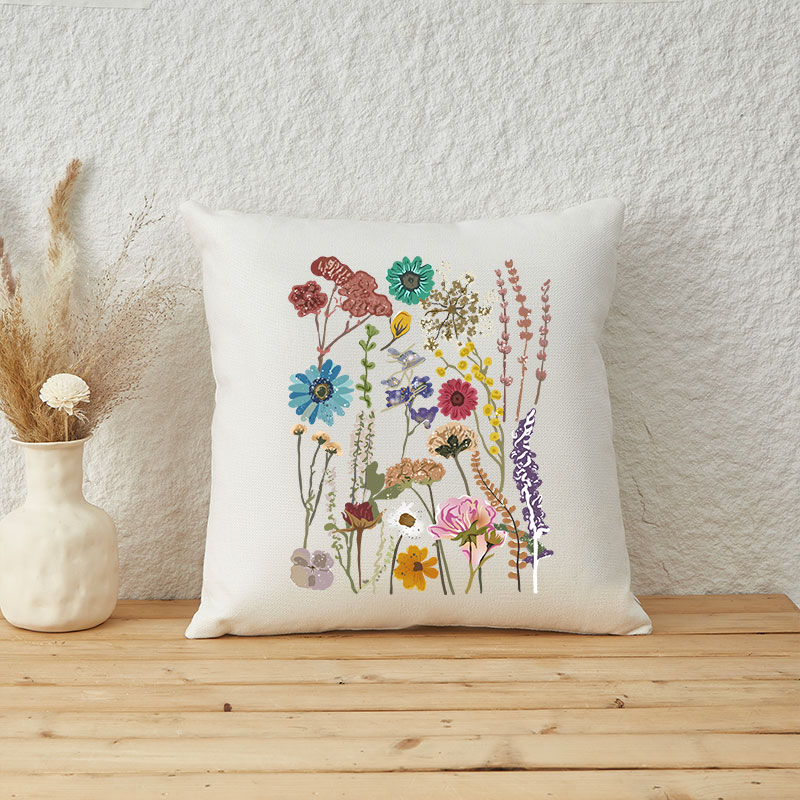 Vintage Pressed Flowers Cushion Pillow