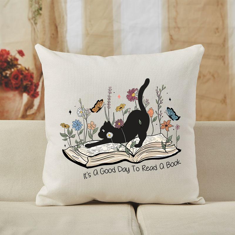 Vintage It’S A Good Day To Read A Book Cat Cushion Pillow