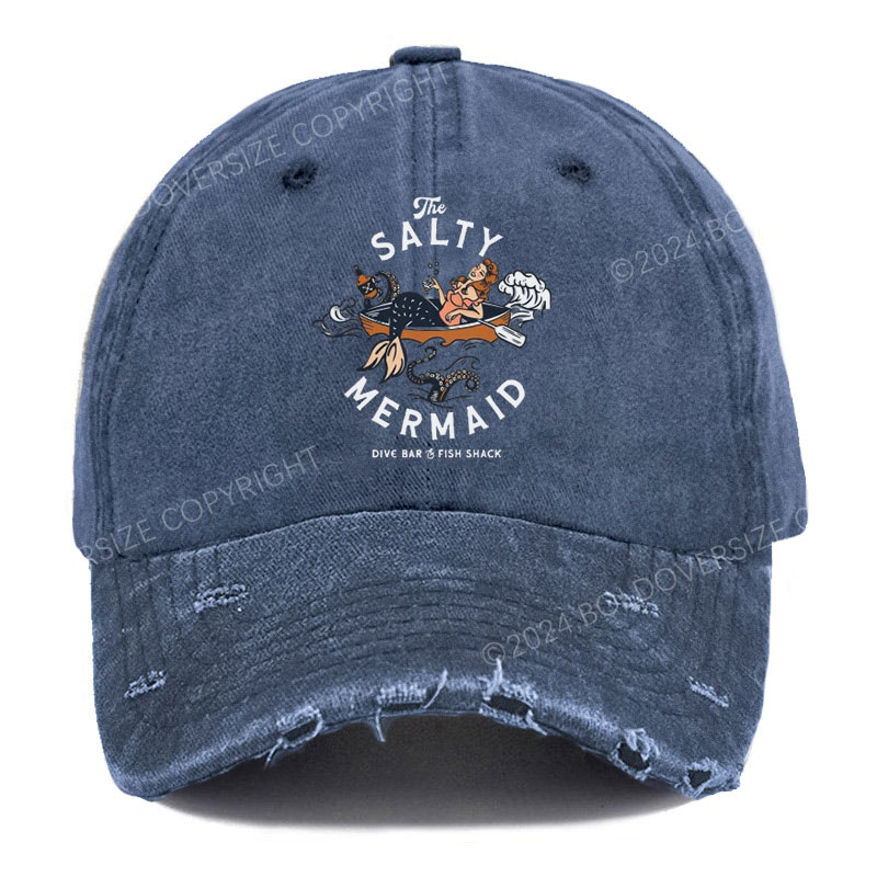Vintage The Salty Mermaid Dive Bar Ripped Washed Cap