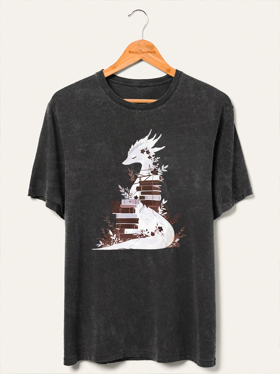 Vintage Book Dragon Fantasy Reader Washed T-Shirt