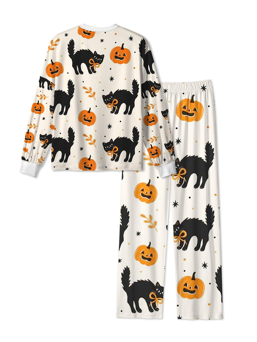 Vintage Black Cats Halloween Pumpkin Pajamas