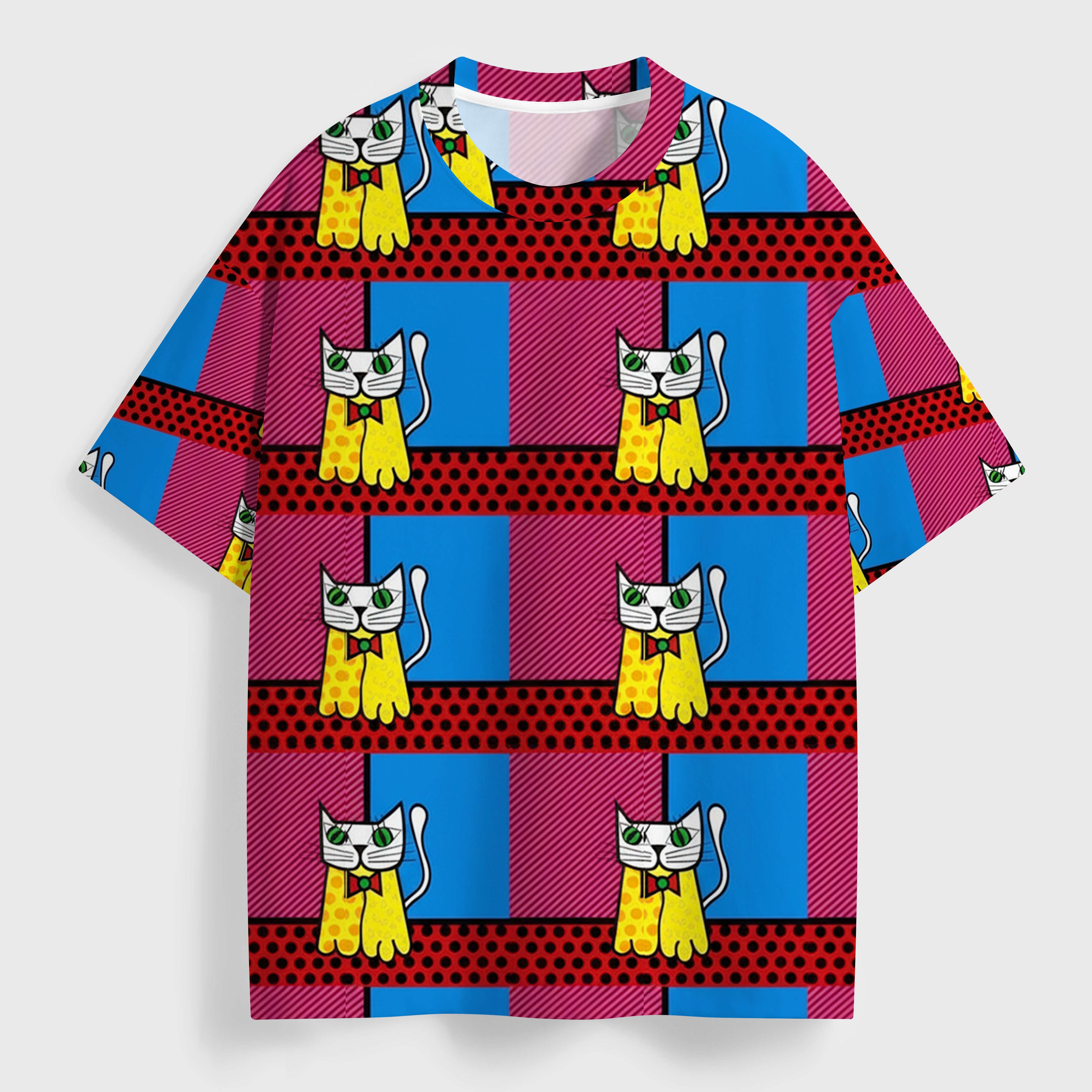 Vintage 90S Style Cat All Over Print T-Shirt
