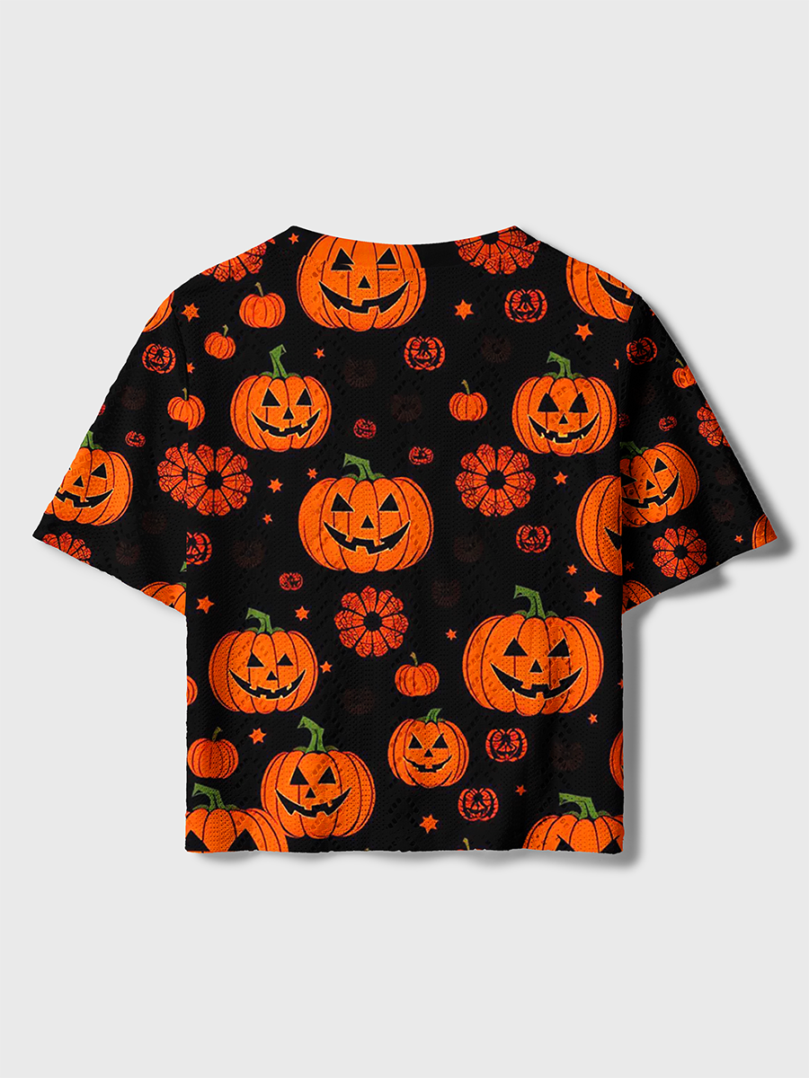 Classic Halloween Pumpkin Crochet Button Down Cardigan