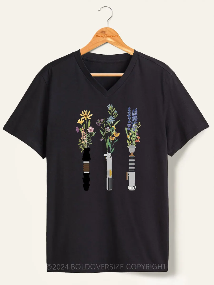 Vintage Floral Lightsaber V-Neck Tee