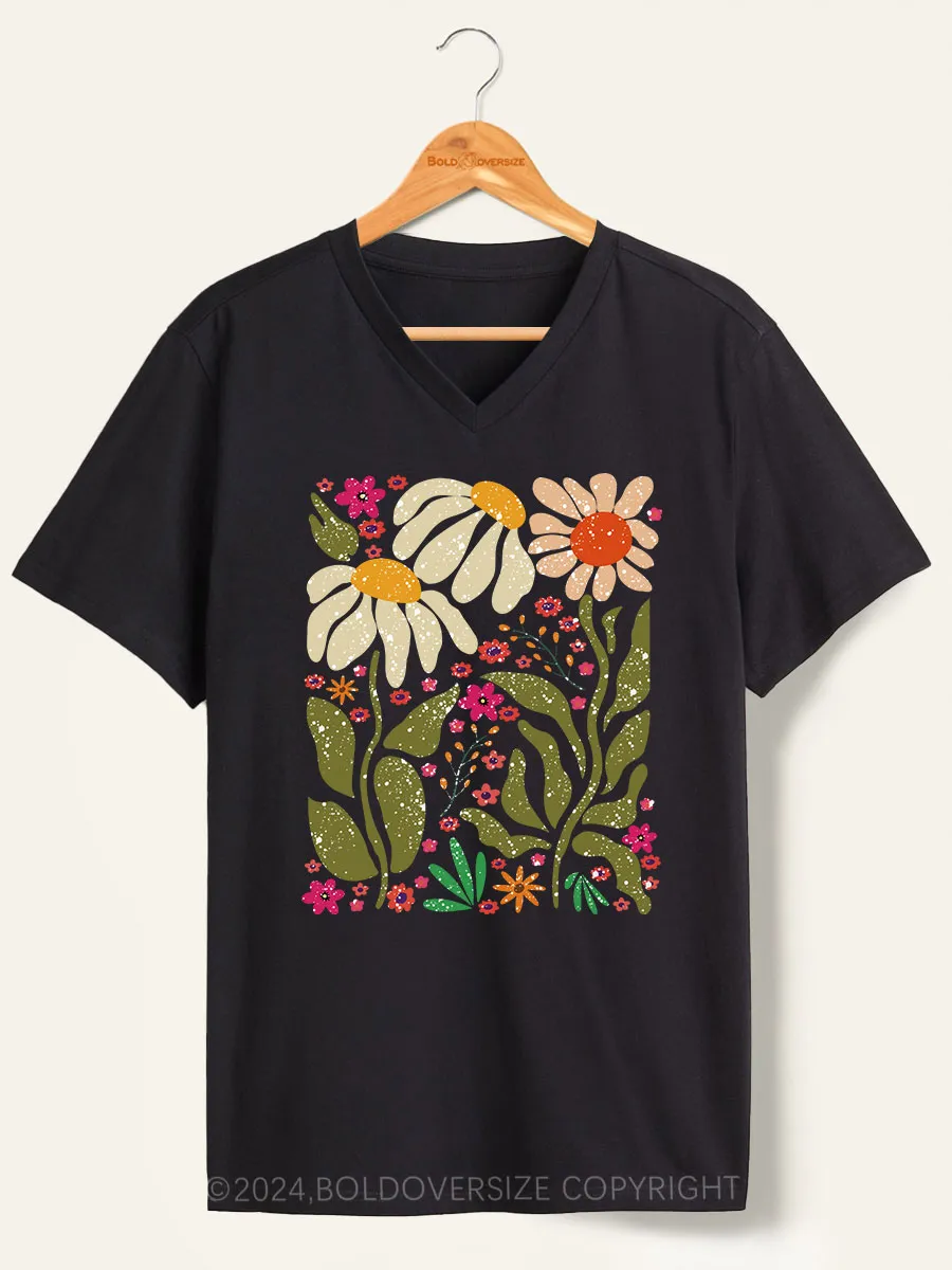 Vintage Hippie Flower V-Neck Tee