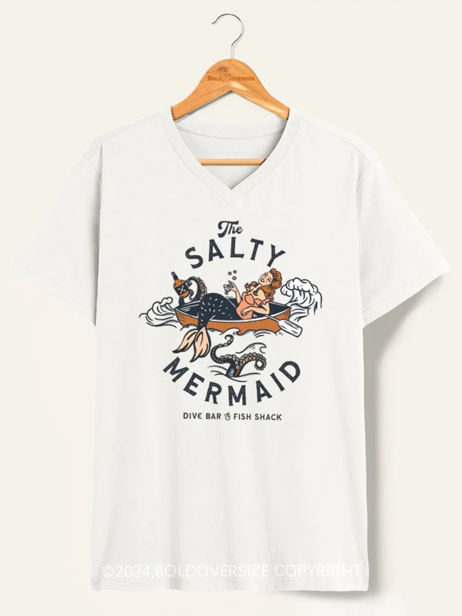 Vintage The Salty Mermaid Dive Bar V-Neck Tee