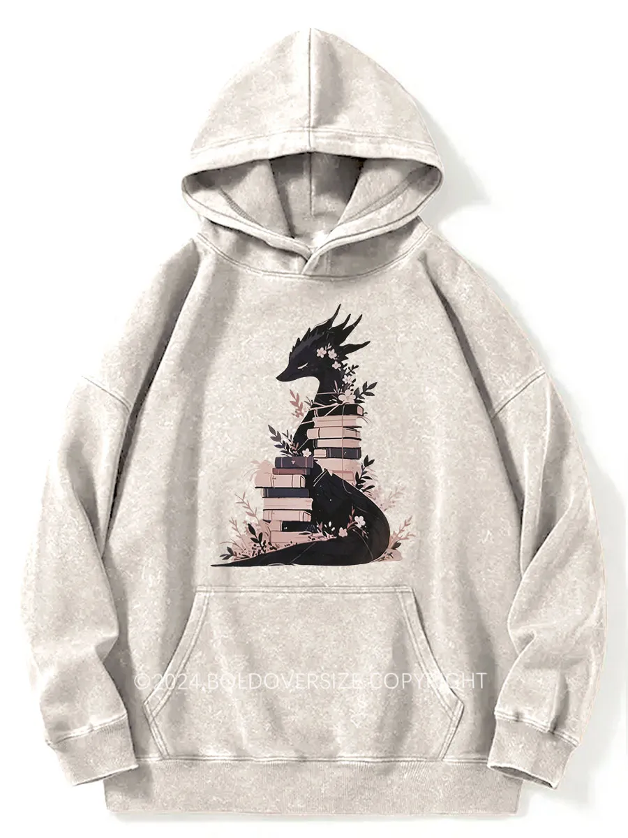 Vintage Book Dragon Fantasy Reader Washed Hoodie