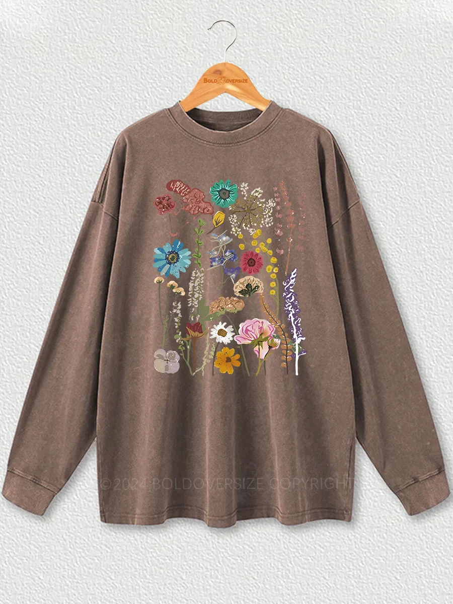 Vintage Pressed Flowers Washed Long Sleeve Shirt