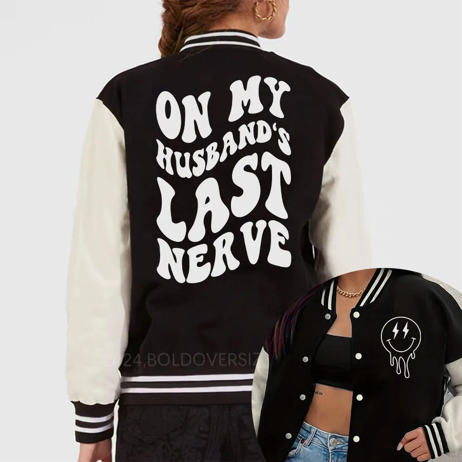 Vintage Husbands Last Nerve Unisex Baseball Jacket