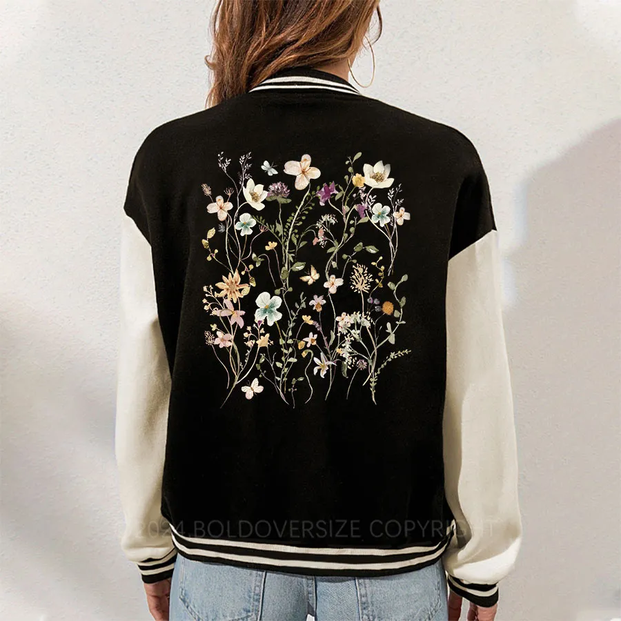 Vintage Boho Wildflowers Cottagecore Unisex Baseball Jacket