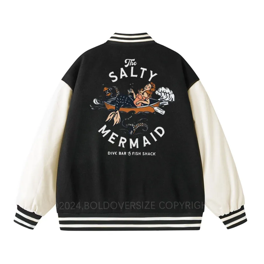 Vintage The Salty Mermaid Dive Bar Unisex Baseball Jacket