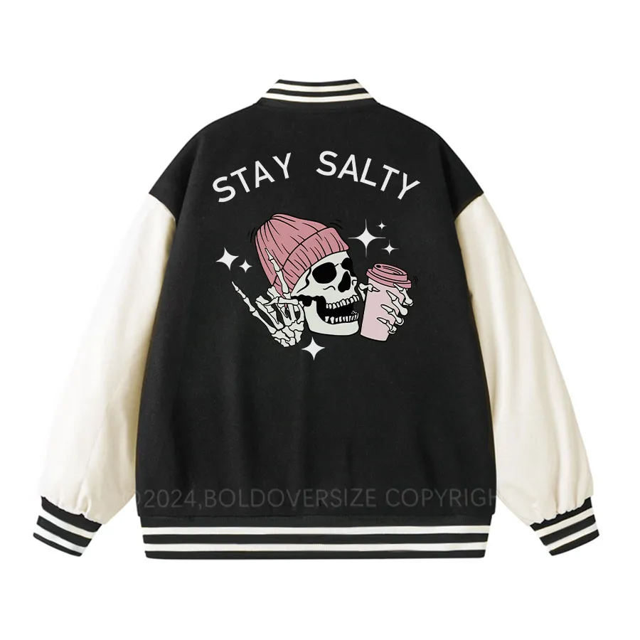 Vintage Skeleton Stay Salty Unisex Baseball Jacket