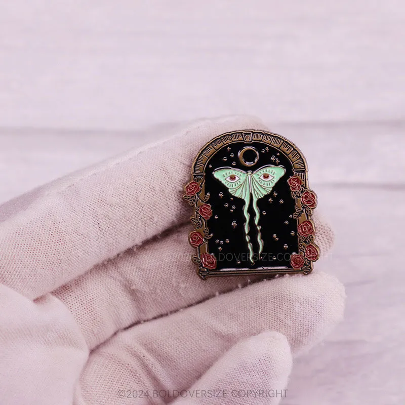 Green Luna Moth and Rose Pin