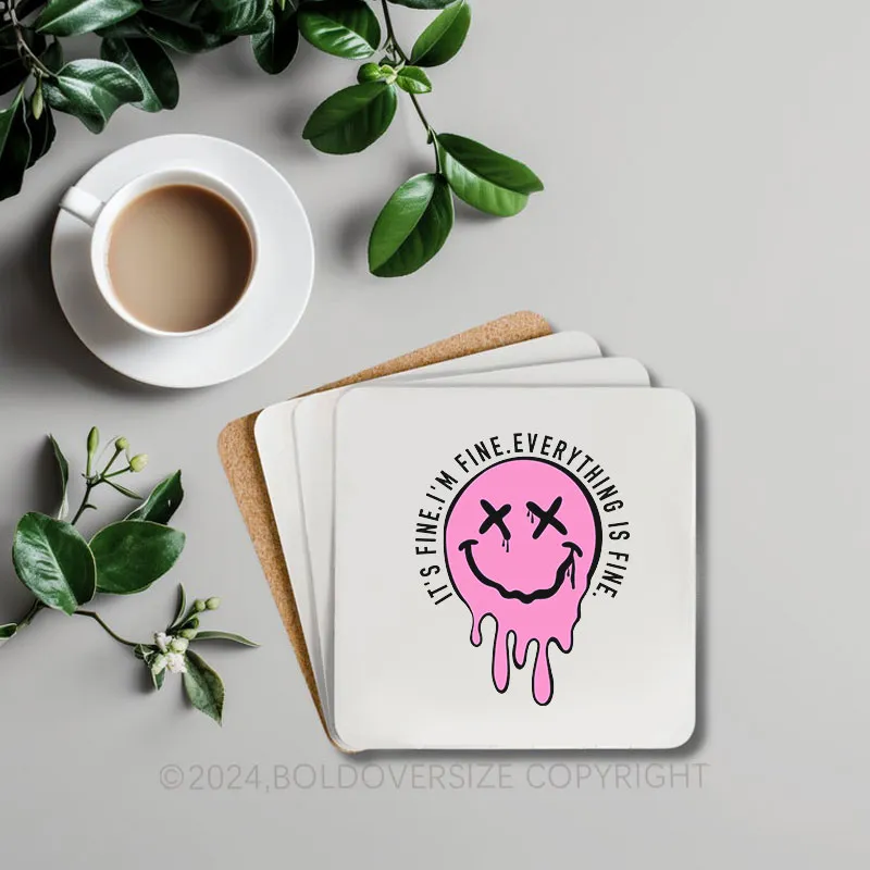 Vintage It'S Fine Corkwood Coaster