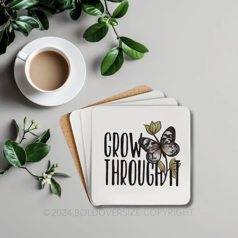 Vintage Grow Through It Butterfly Corkwood Coaster