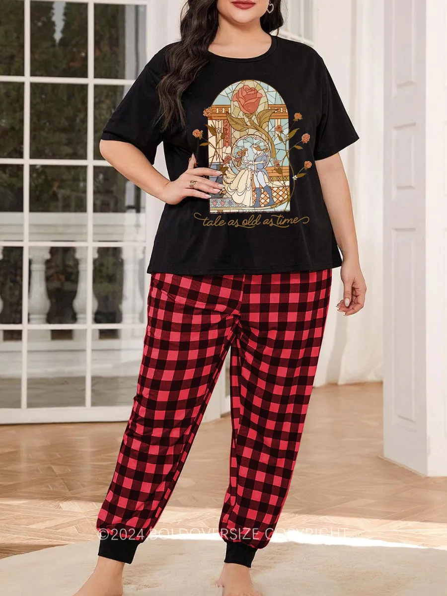Vintage A Tale As Old As Time Book Plaid Christmas Pajama Set